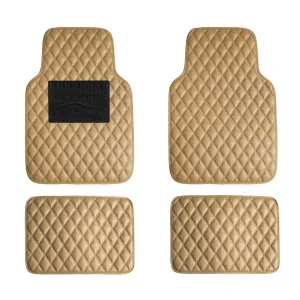 Luxury Universal Liners Heavy Duty Faux Leather Non-Slip Floor Mats Diamond Design - Full Set Beige