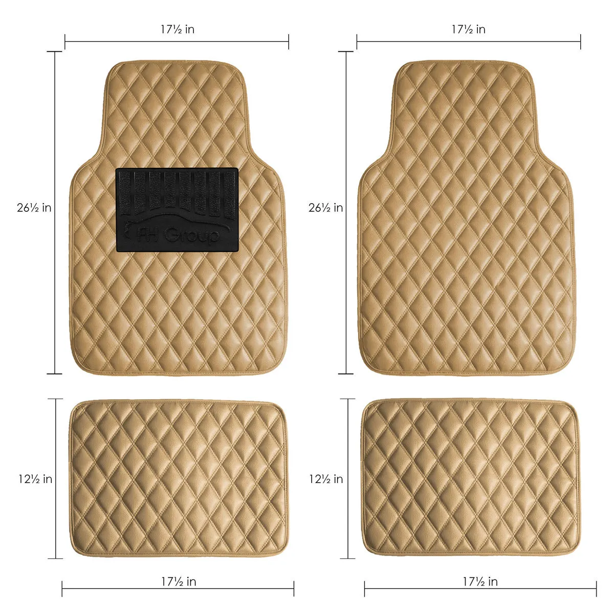 Luxury Universal Liners Heavy Duty Faux Leather Non-Slip Floor Mats Diamond Design - Full Set Beige