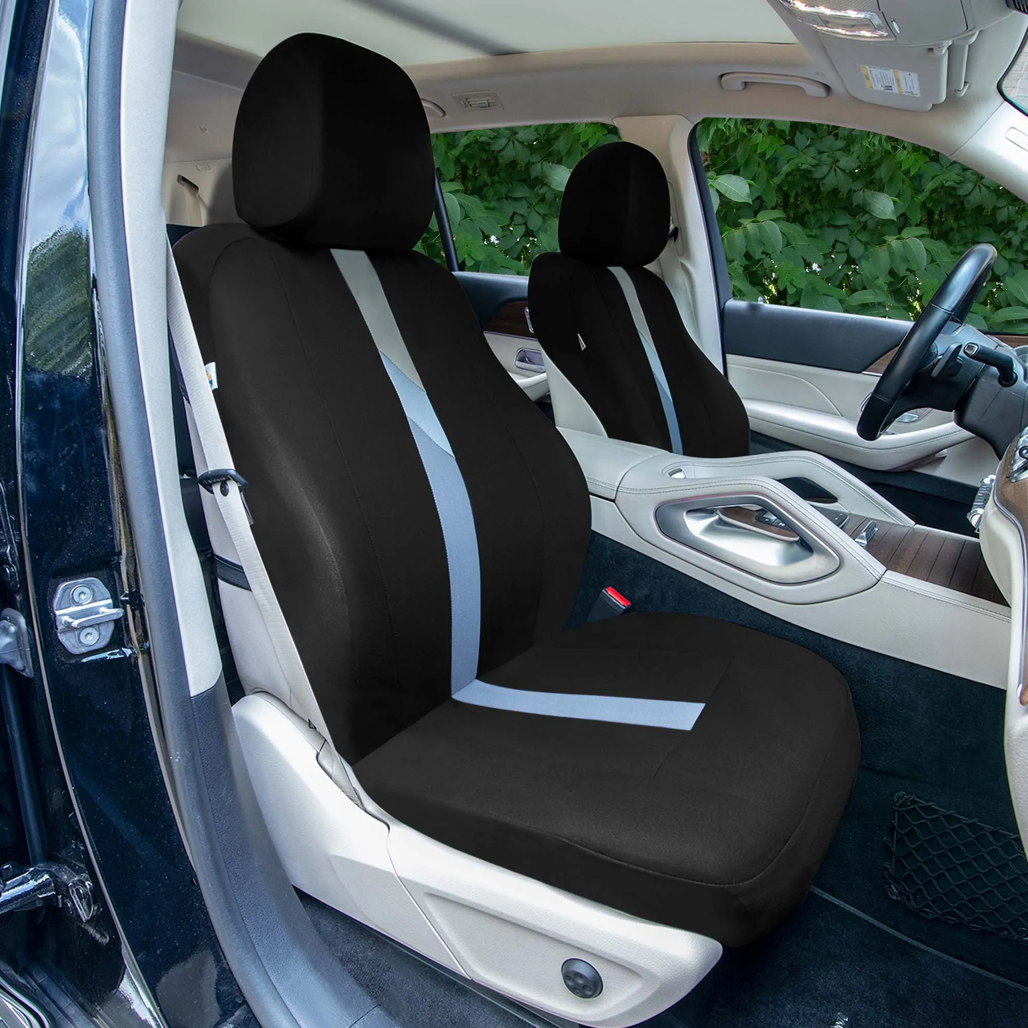 Minimalist Flat Cloth Car Seat Covers Full Set - Gray