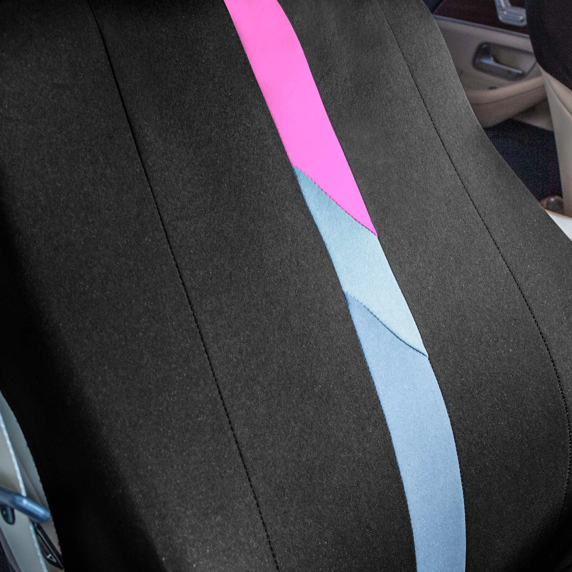 Minimalist Flat Cloth Car Seat Covers Full Set - Pink