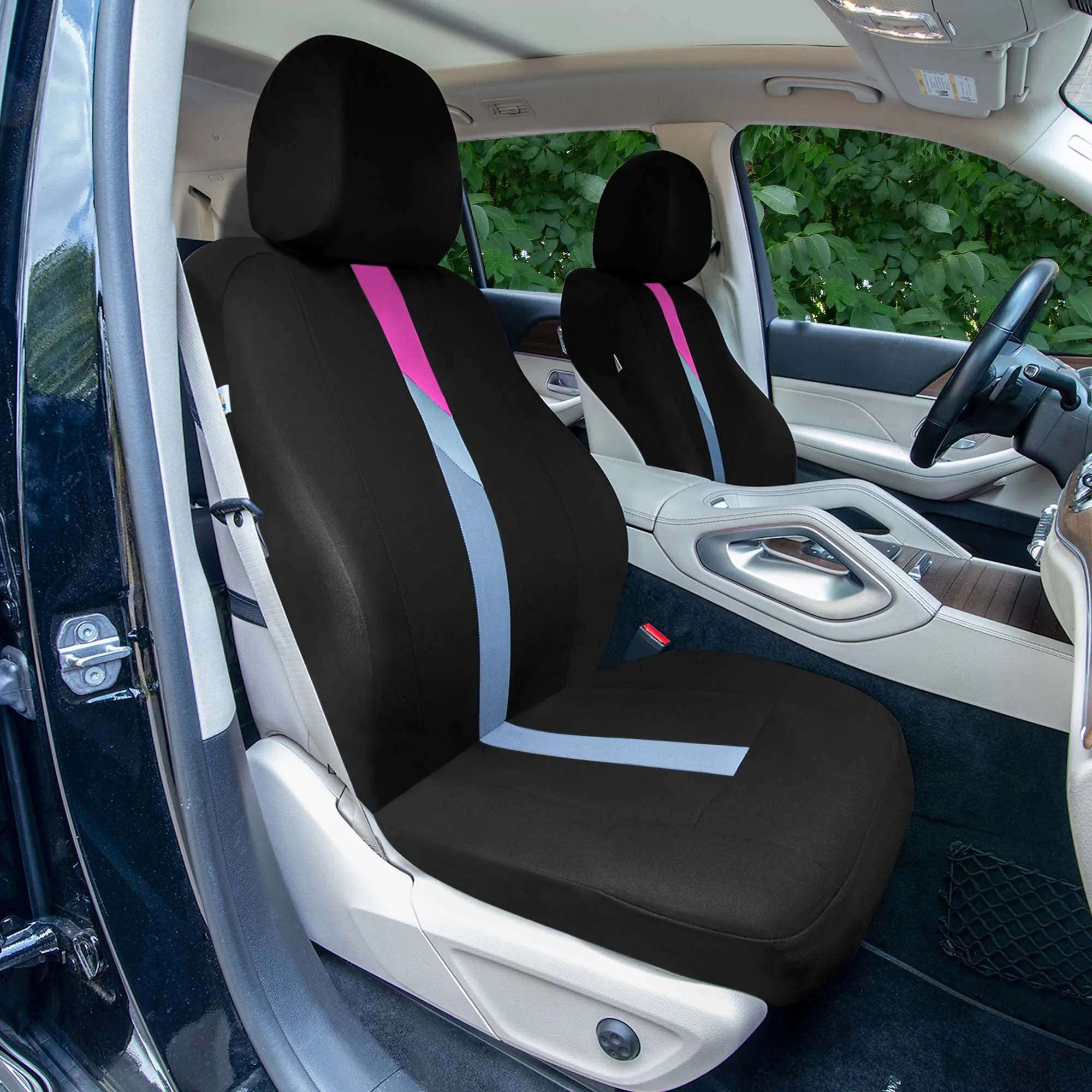 Minimalist Flat Cloth Car Seat Covers Full Set - Pink
