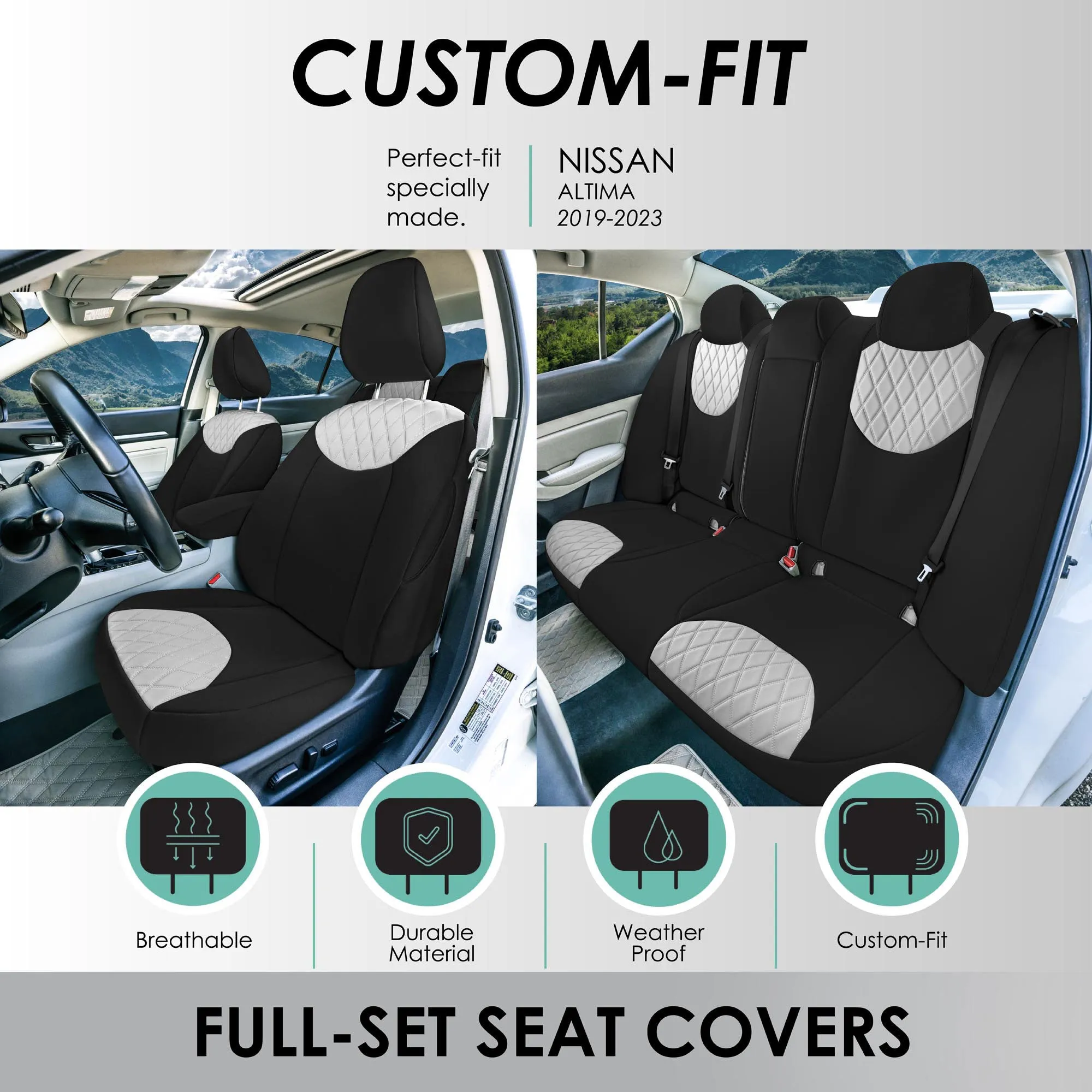 Nissan Altima - 2019 - 2025 - Full Set Seat Covers - Gray Ultraflex Neoprene