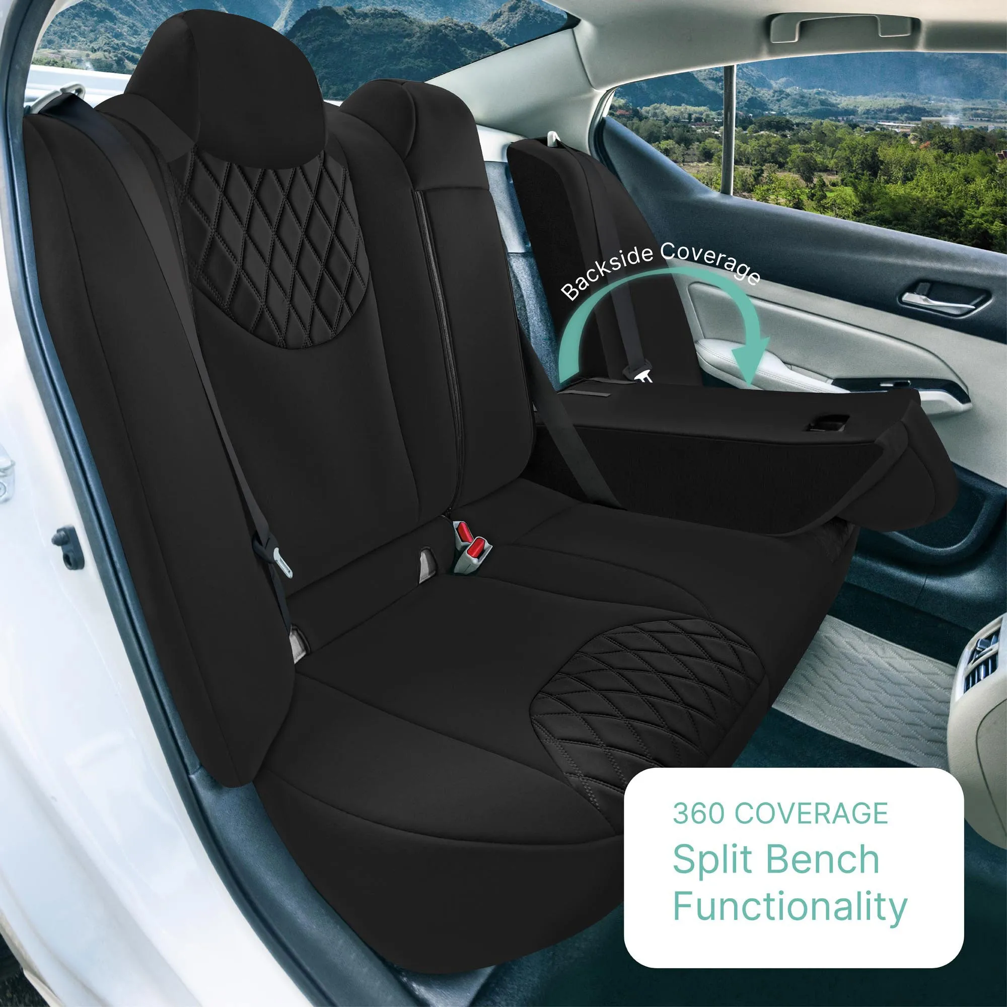 Nissan Altima - 2019 - 2025 - Rear Set Seat Covers - Black Ultraflex Neoprene