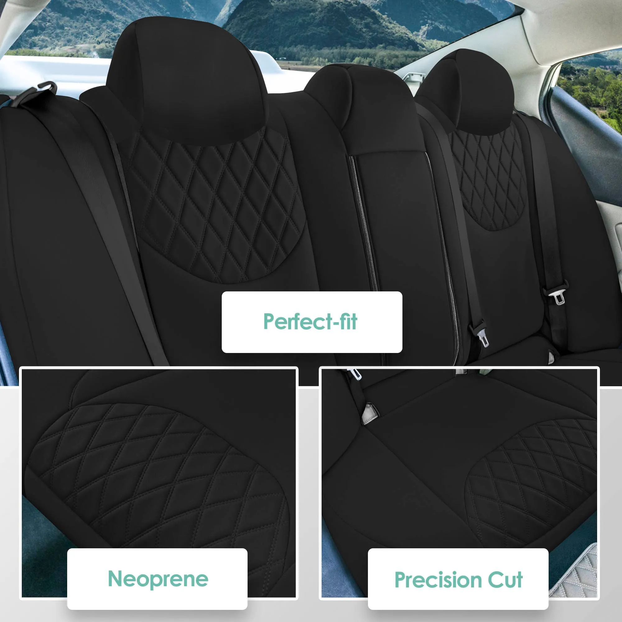 Nissan Altima - 2019 - 2025 - Rear Set Seat Covers - Black Ultraflex Neoprene