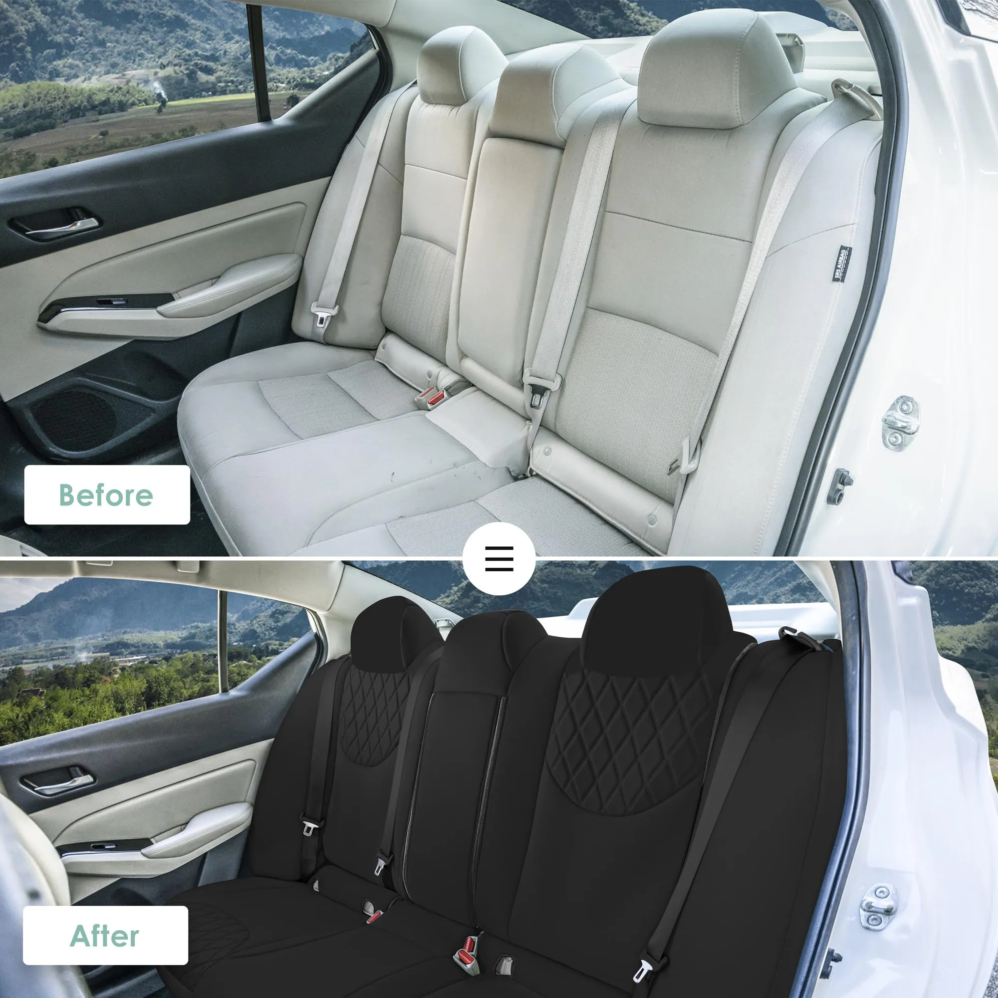 Nissan Altima - 2019 - 2025 - Rear Set Seat Covers - Black Ultraflex Neoprene