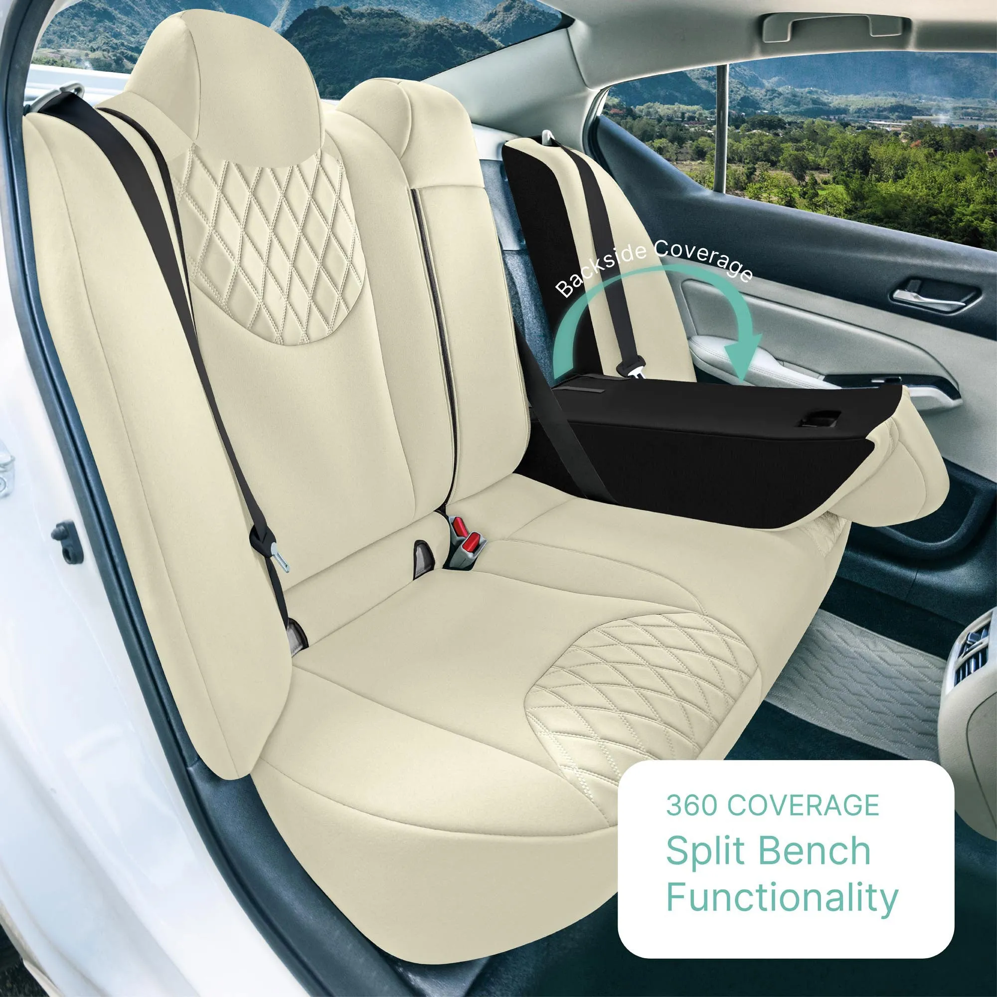 Nissan Altima - 2019 - 2025 - Rear Set Seat Covers - Solid Beige Ultraflex Neoprene