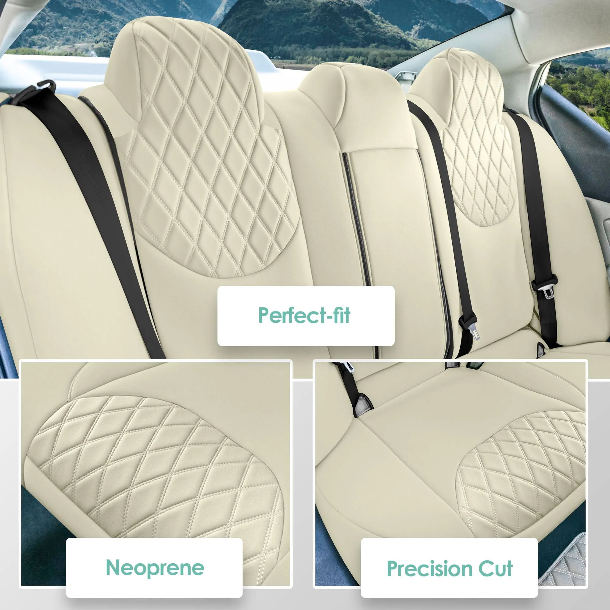 Nissan Altima - 2019 - 2025 - Rear Set Seat Covers - Solid Beige Ultraflex Neoprene