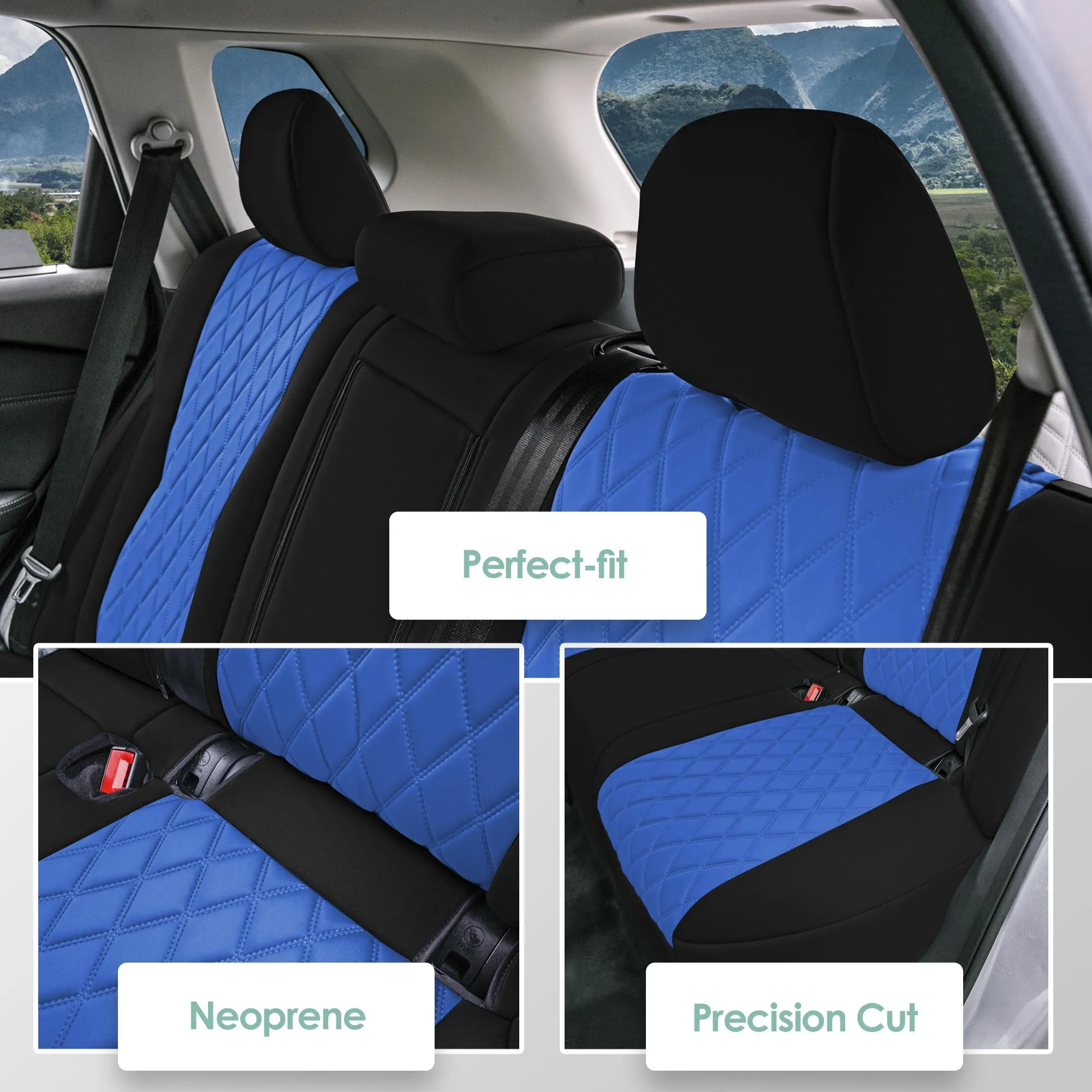 Nissan Rogue - 2021-2024 - Rear Set Seat Covers - Blue Ultraflex Neoprene