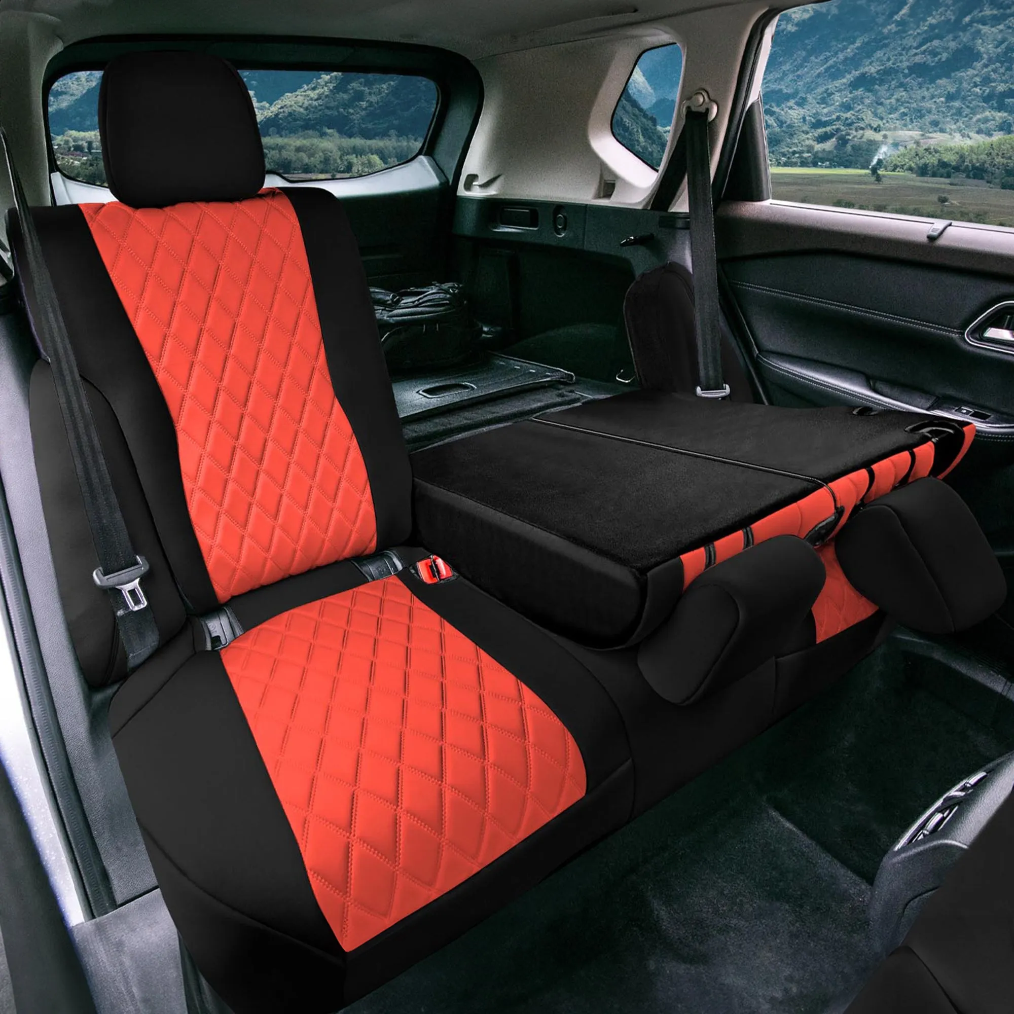 Nissan Rogue - 2021-2024 - Rear Set Seat Covers - Red Ultraflex Neoprene