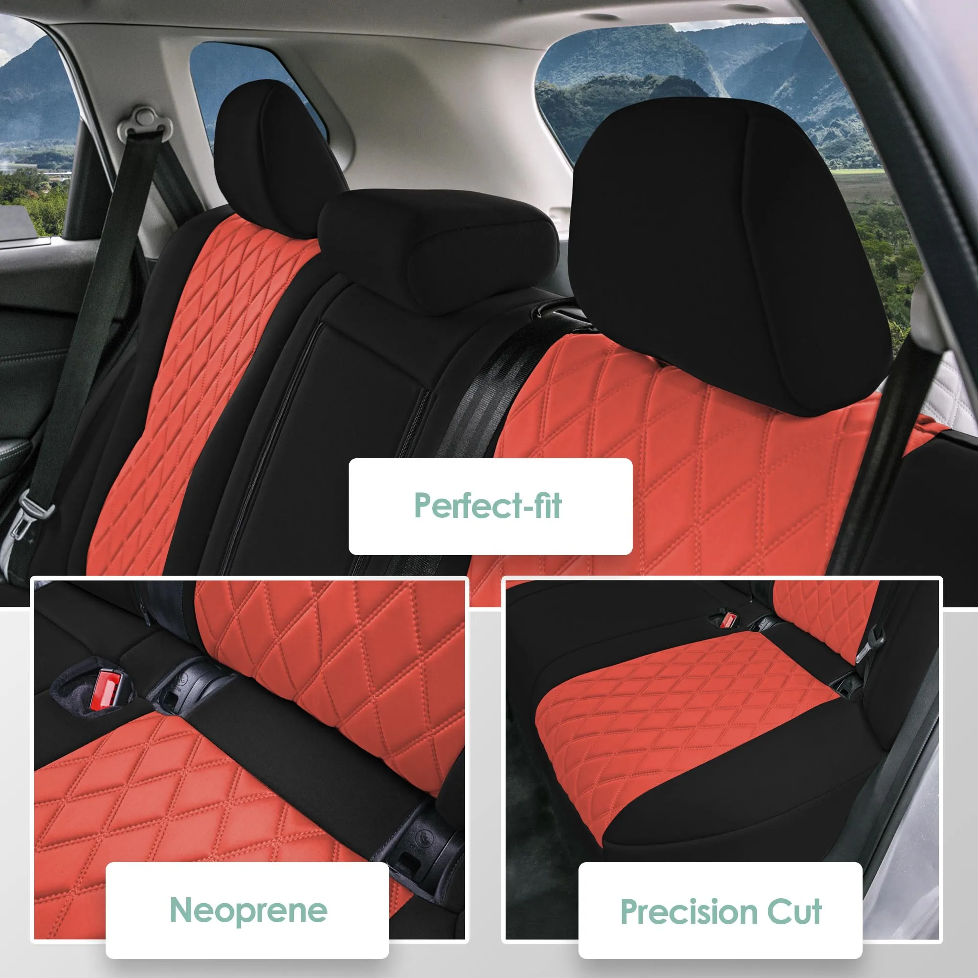 Nissan Rogue - 2021-2024 - Rear Set Seat Covers - Red Ultraflex Neoprene