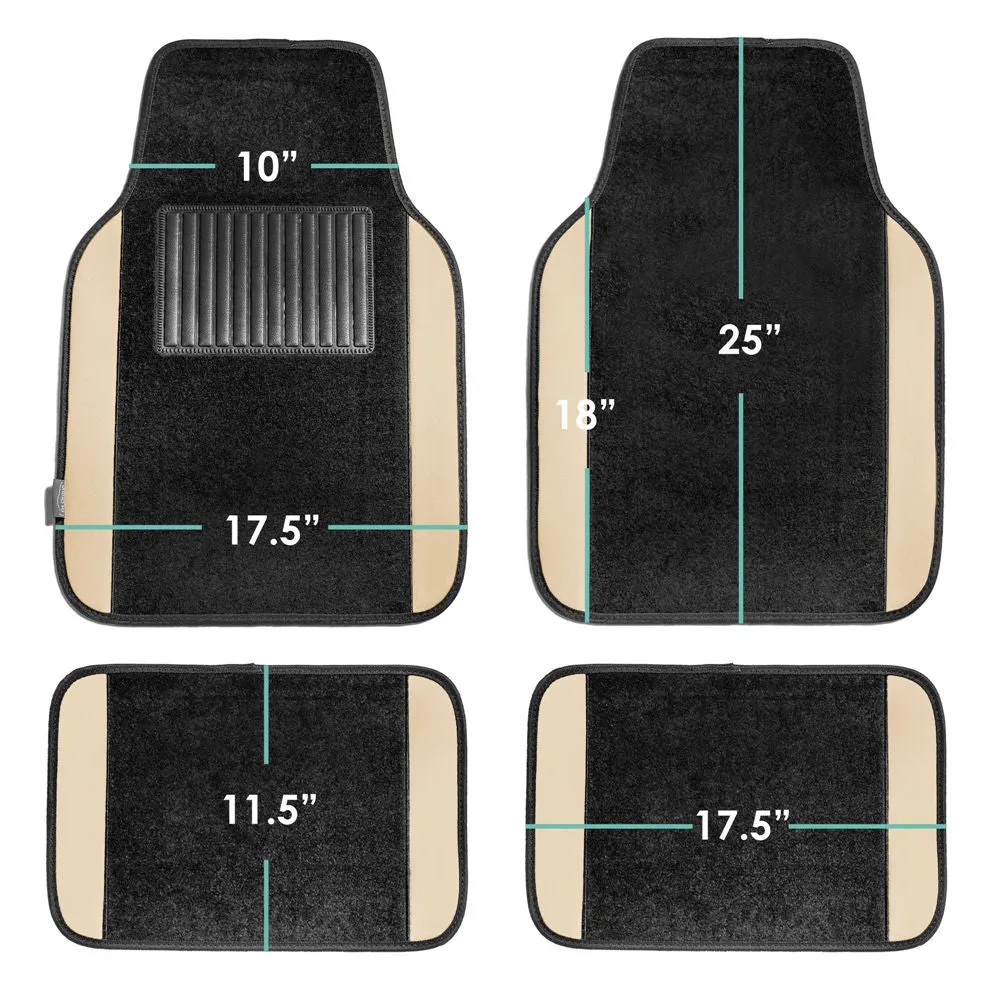 Non-Slip Carpet Floor Mats With Colored Trim - Full Set Beige