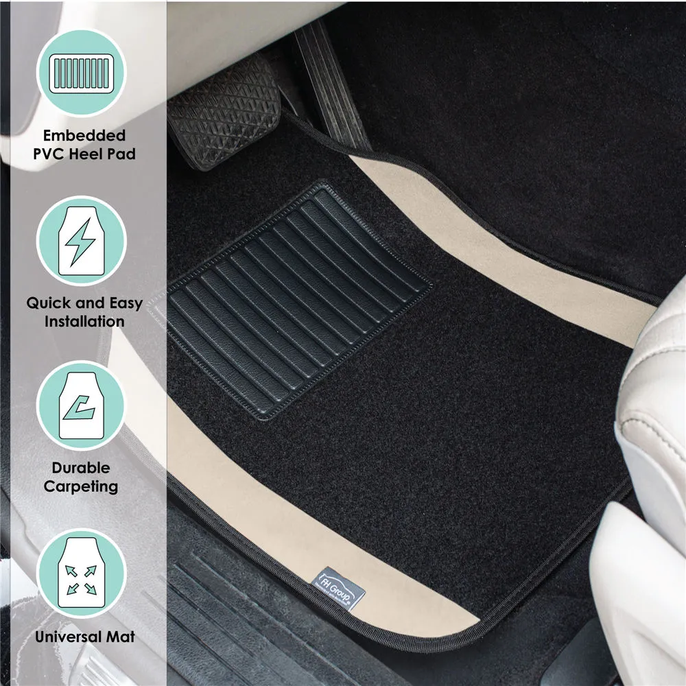 Non-Slip Carpet Floor Mats With Colored Trim - Full Set Beige