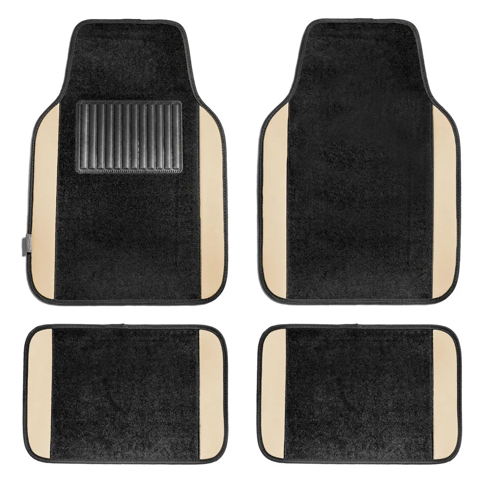 Non-Slip Carpet Floor Mats With Colored Trim - Full Set Beige