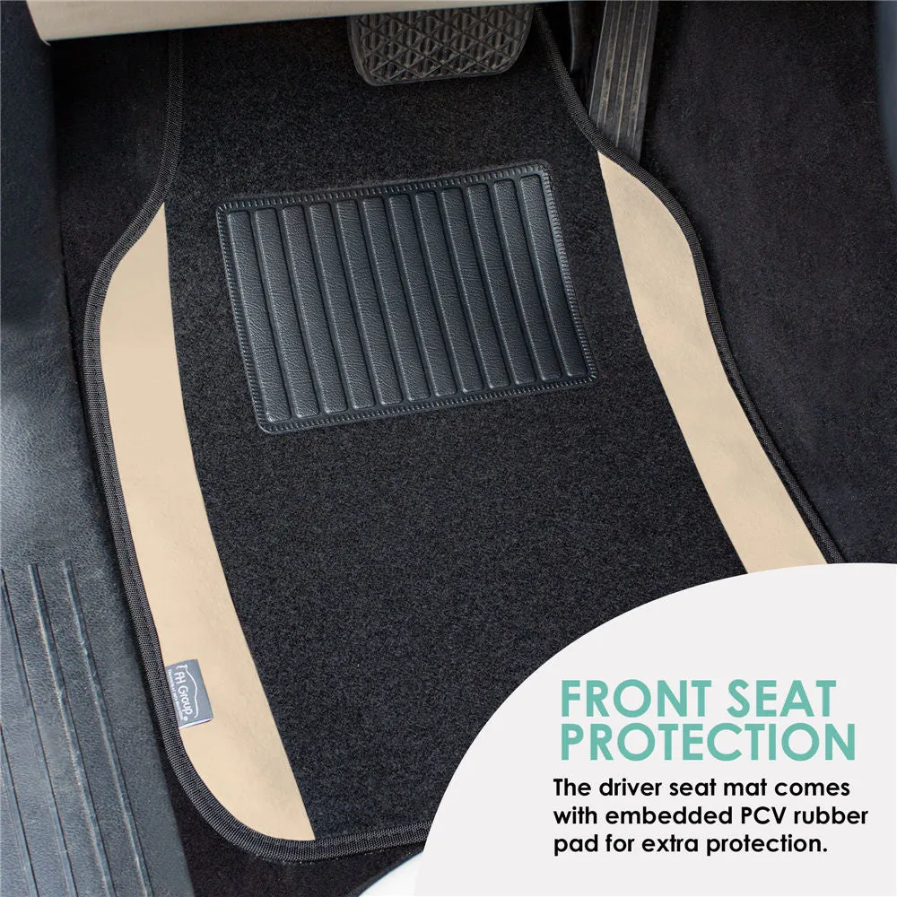 Non-Slip Carpet Floor Mats With Colored Trim - Full Set Beige