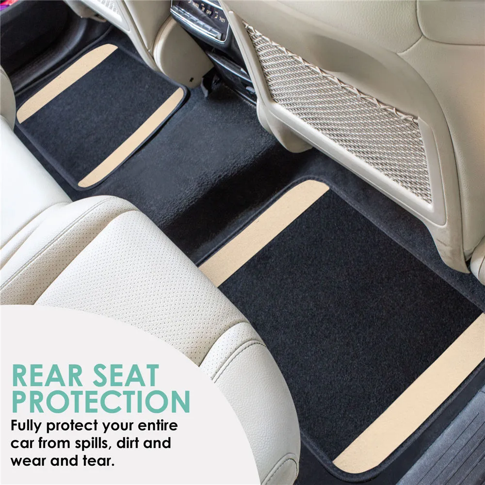 Non-Slip Carpet Floor Mats With Colored Trim - Full Set Beige