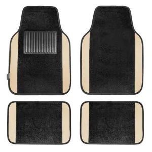 Non-Slip Carpet Floor Mats With Colored Trim - Full Set Beige