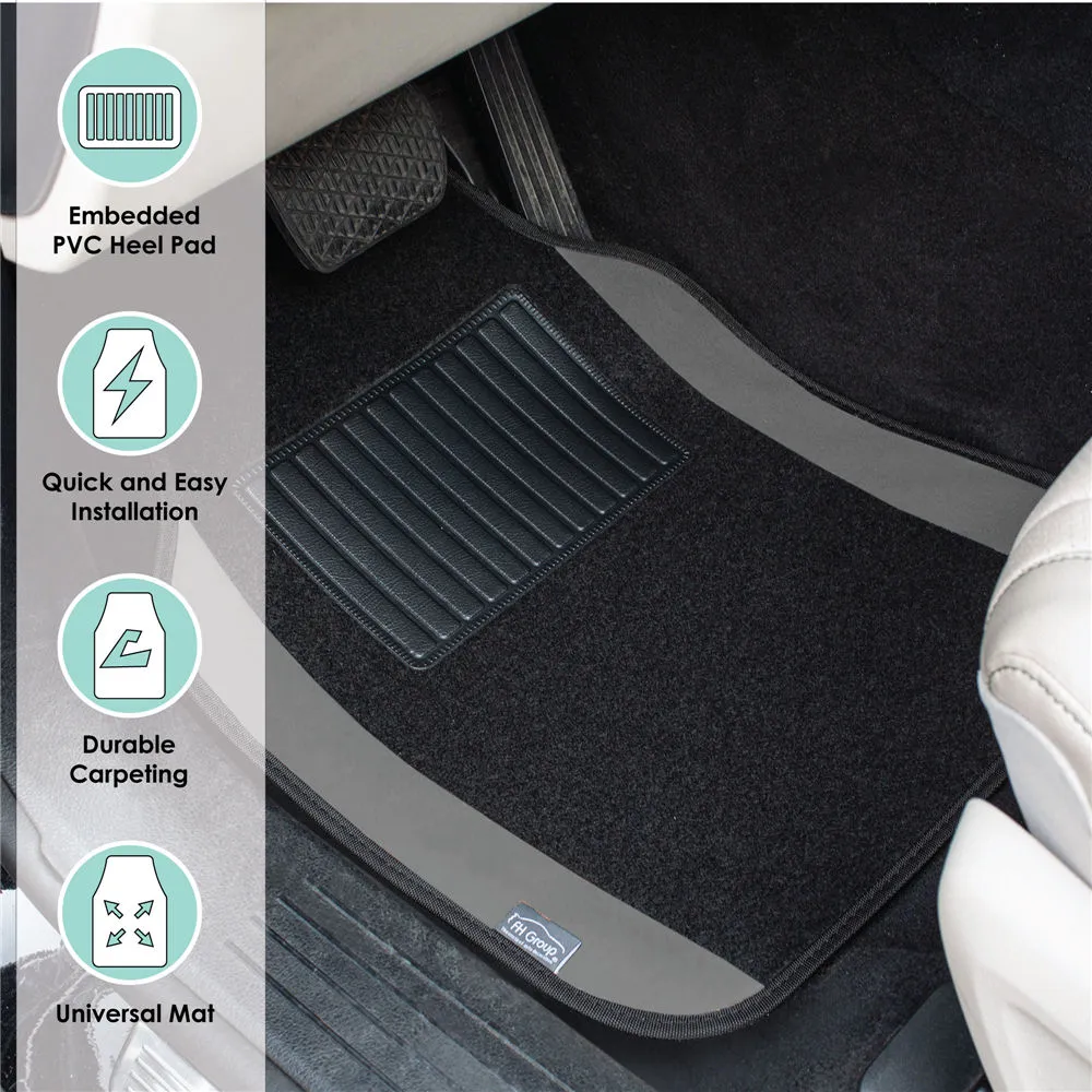 Non-Slip Carpet Floor Mats With Colored Trim - Full Set Gray