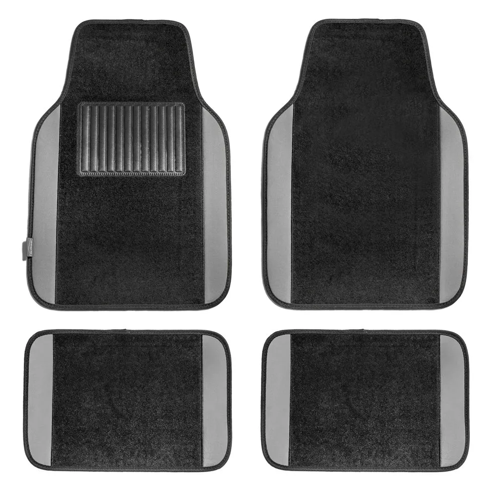 Non-Slip Carpet Floor Mats With Colored Trim - Full Set Gray