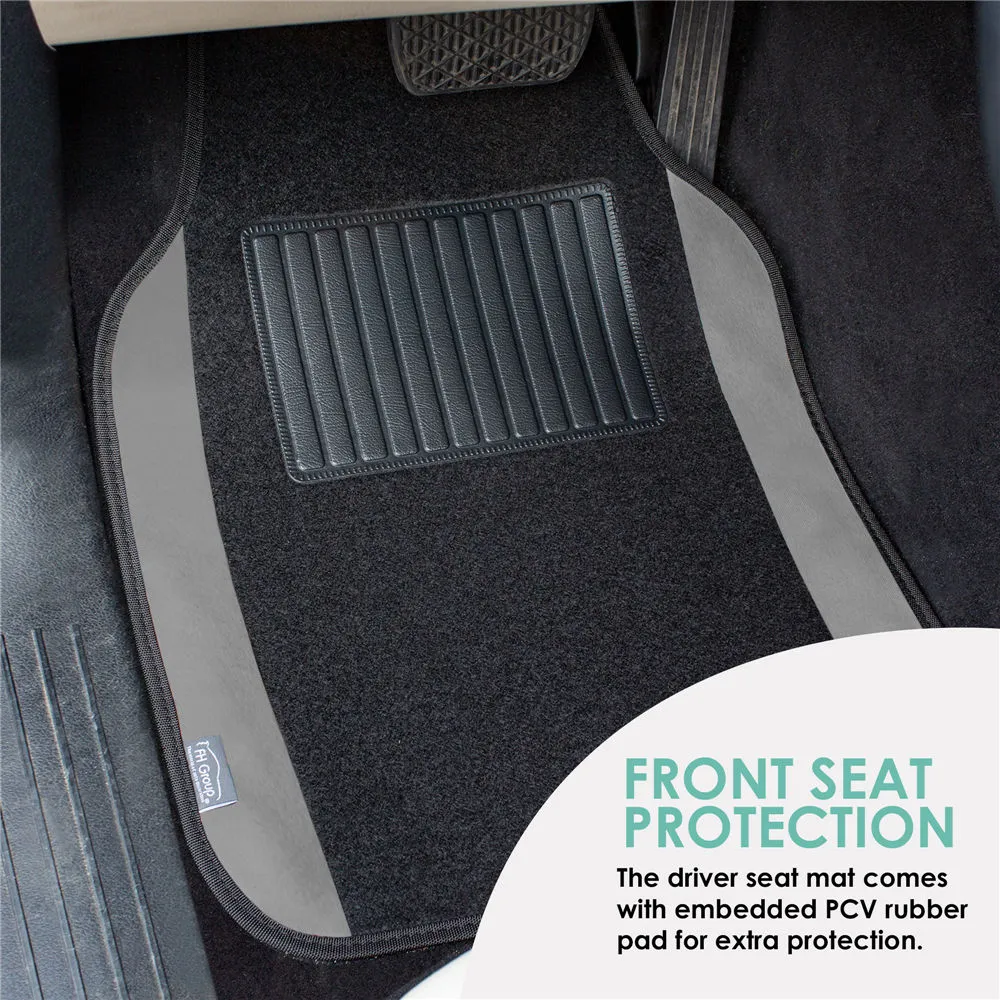 Non-Slip Carpet Floor Mats With Colored Trim - Full Set Gray