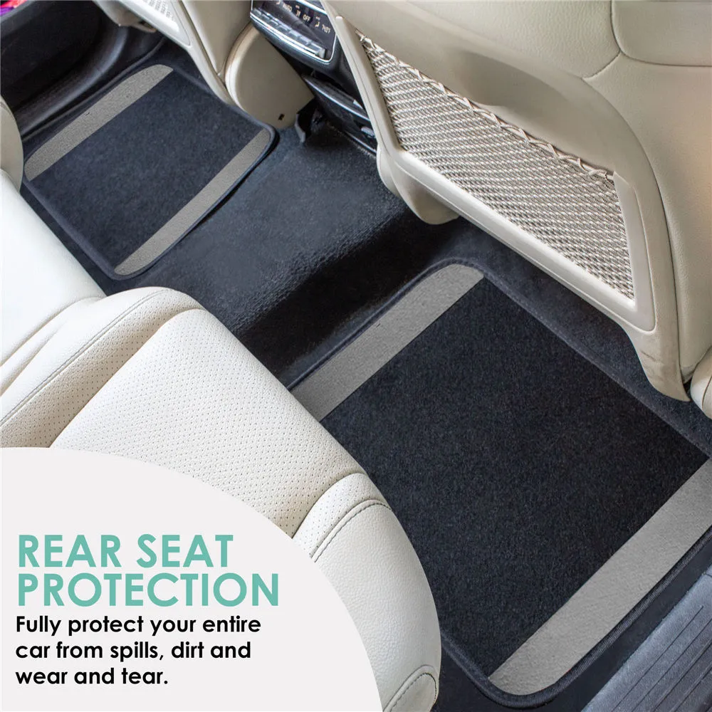 Non-Slip Carpet Floor Mats With Colored Trim - Full Set Gray