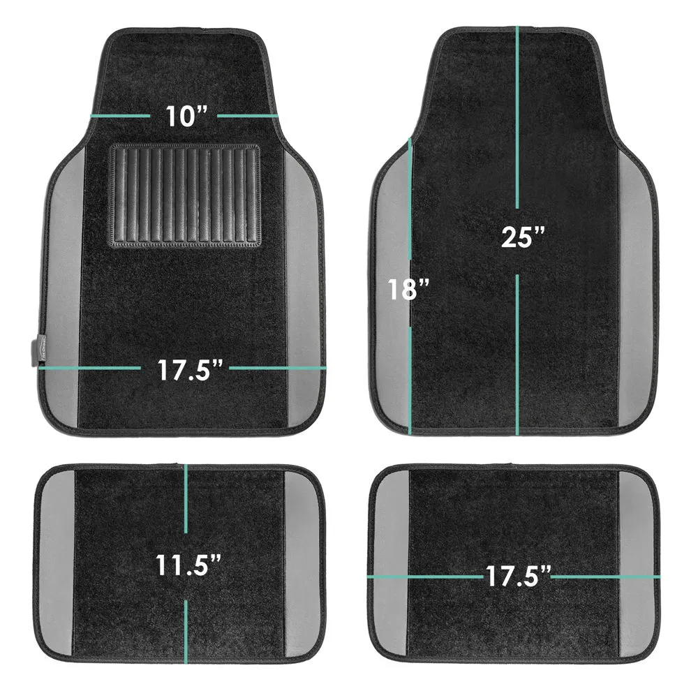 Non-Slip Carpet Floor Mats With Colored Trim - Full Set Gray