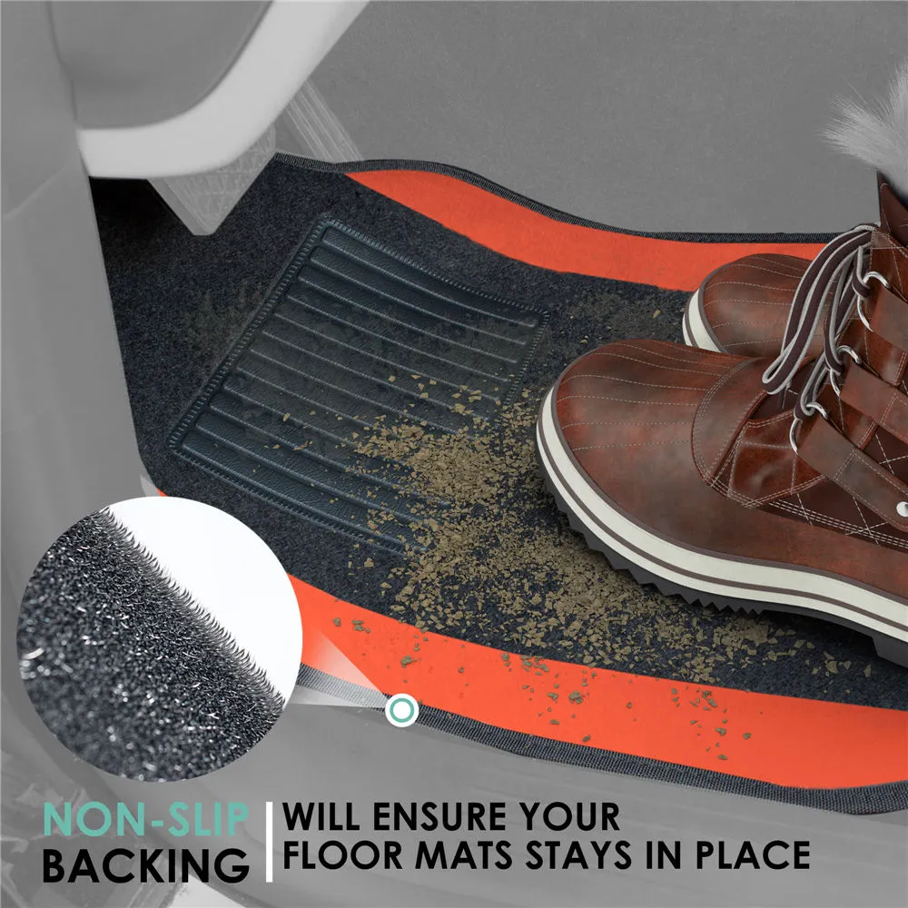 Non-Slip Carpet Floor Mats With Colored Trim - Full Set Orange