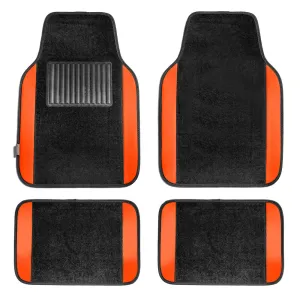 Non-Slip Carpet Floor Mats With Colored Trim - Full Set Orange