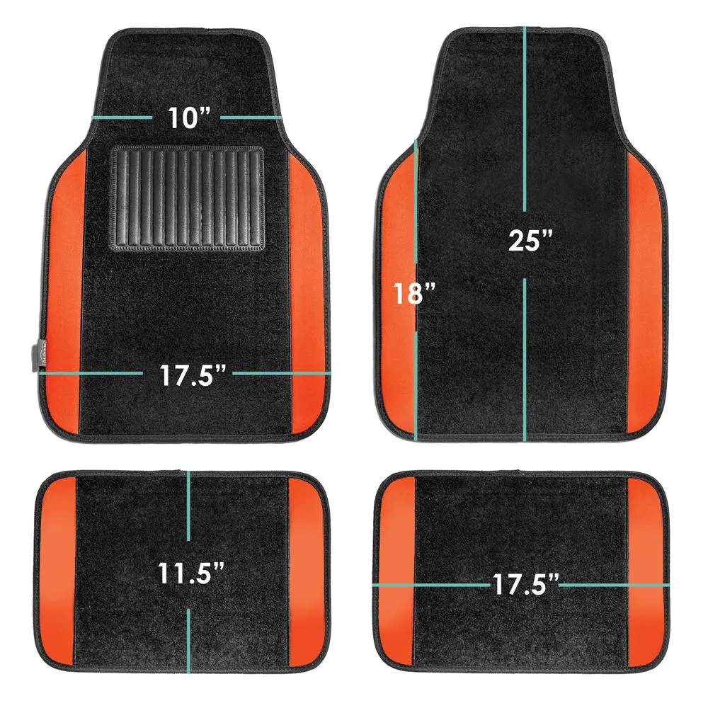 Non-Slip Carpet Floor Mats With Colored Trim - Full Set Orange