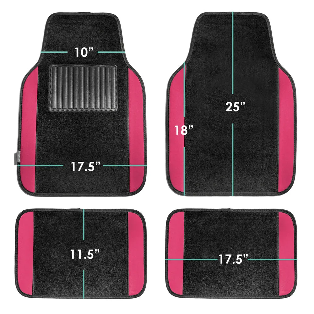 Non-Slip Carpet Floor Mats With Colored Trim - Full Set Pink