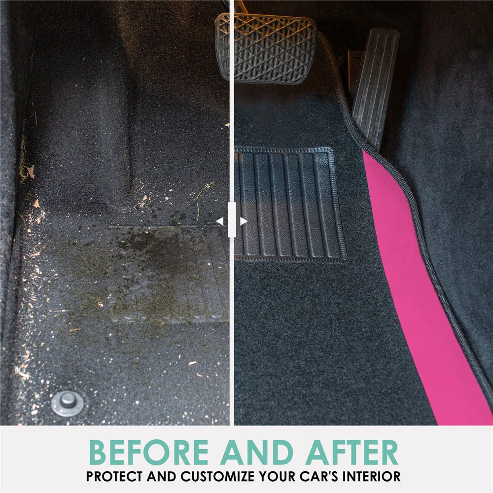 Non-Slip Carpet Floor Mats With Colored Trim - Full Set Pink