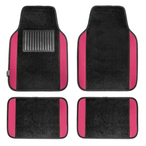 Non-Slip Carpet Floor Mats With Colored Trim - Full Set Pink