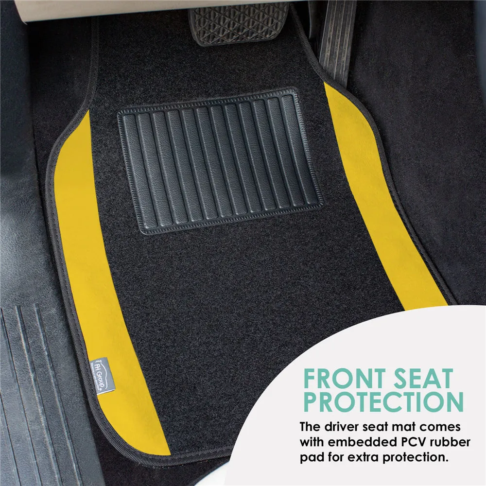 Non-Slip Carpet Floor Mats With Colored Trim - Full Set Yellow
