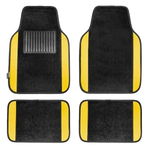Non-Slip Carpet Floor Mats With Colored Trim - Full Set Yellow