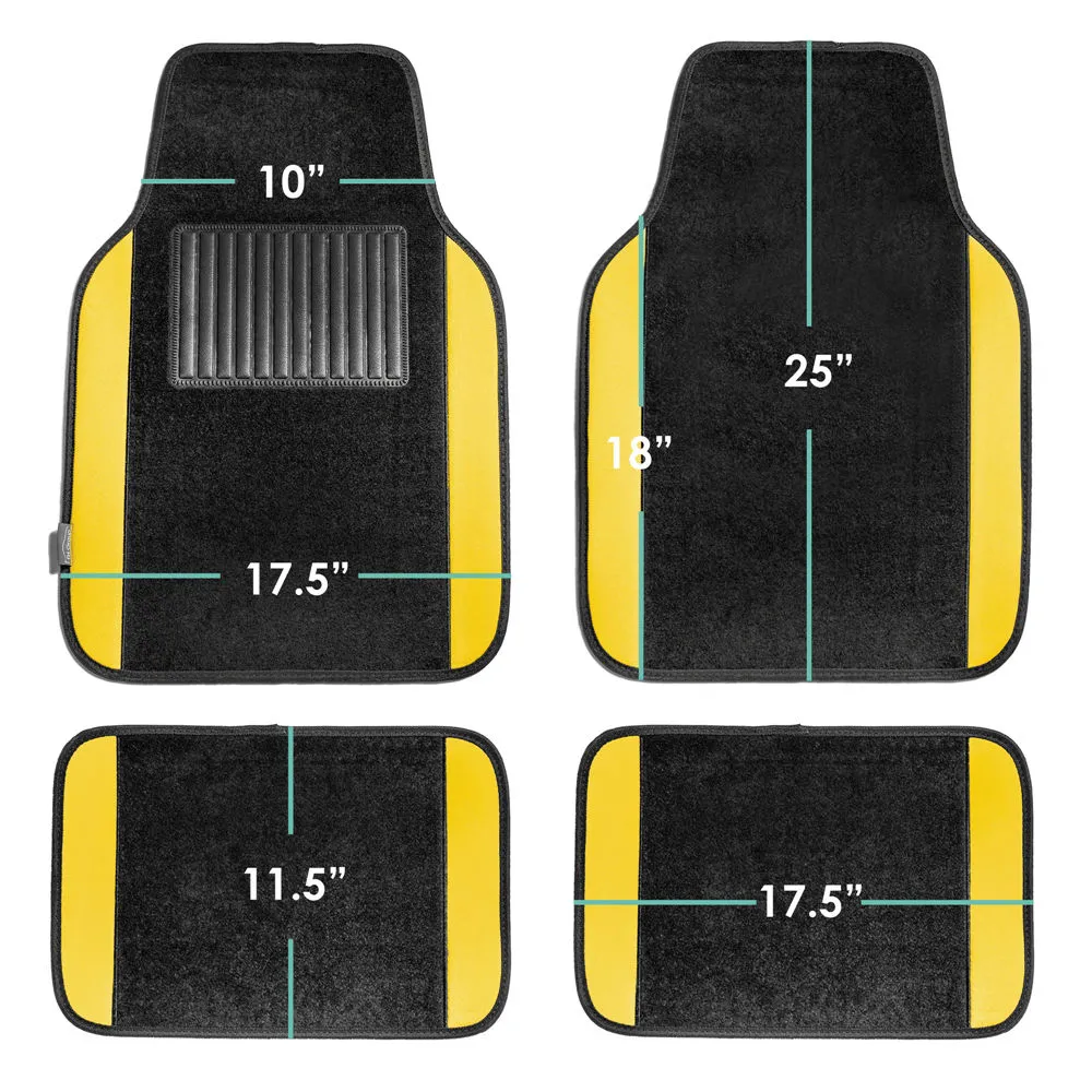 Non-Slip Carpet Floor Mats With Colored Trim - Full Set Yellow