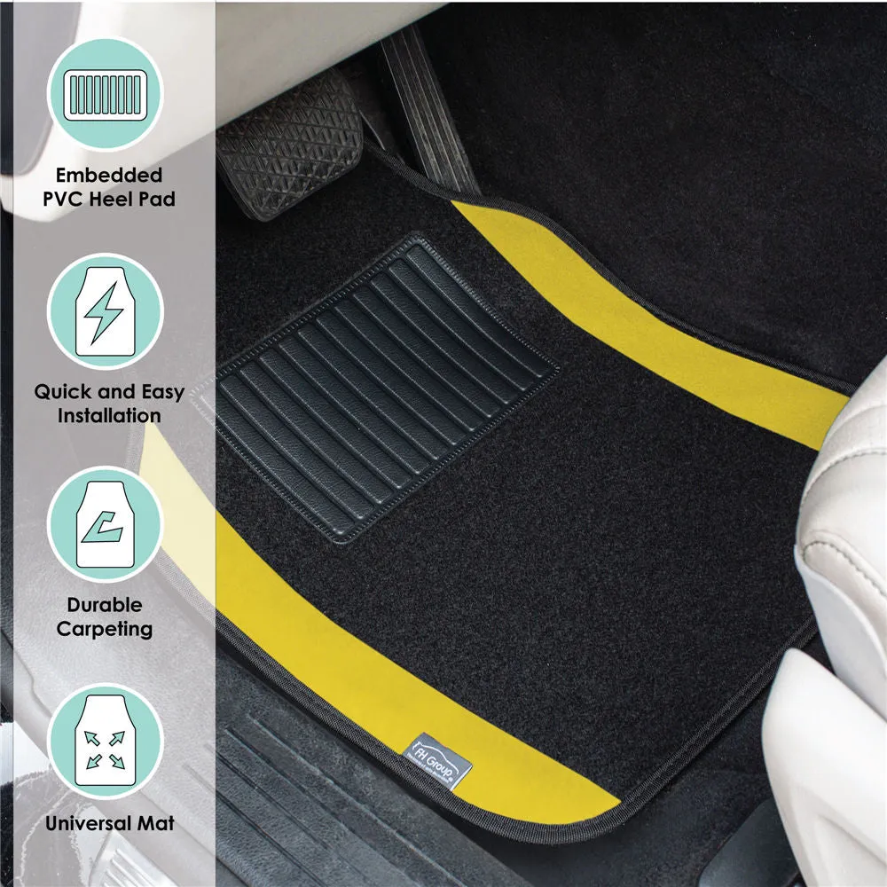 Non-Slip Carpet Floor Mats With Colored Trim - Full Set Yellow