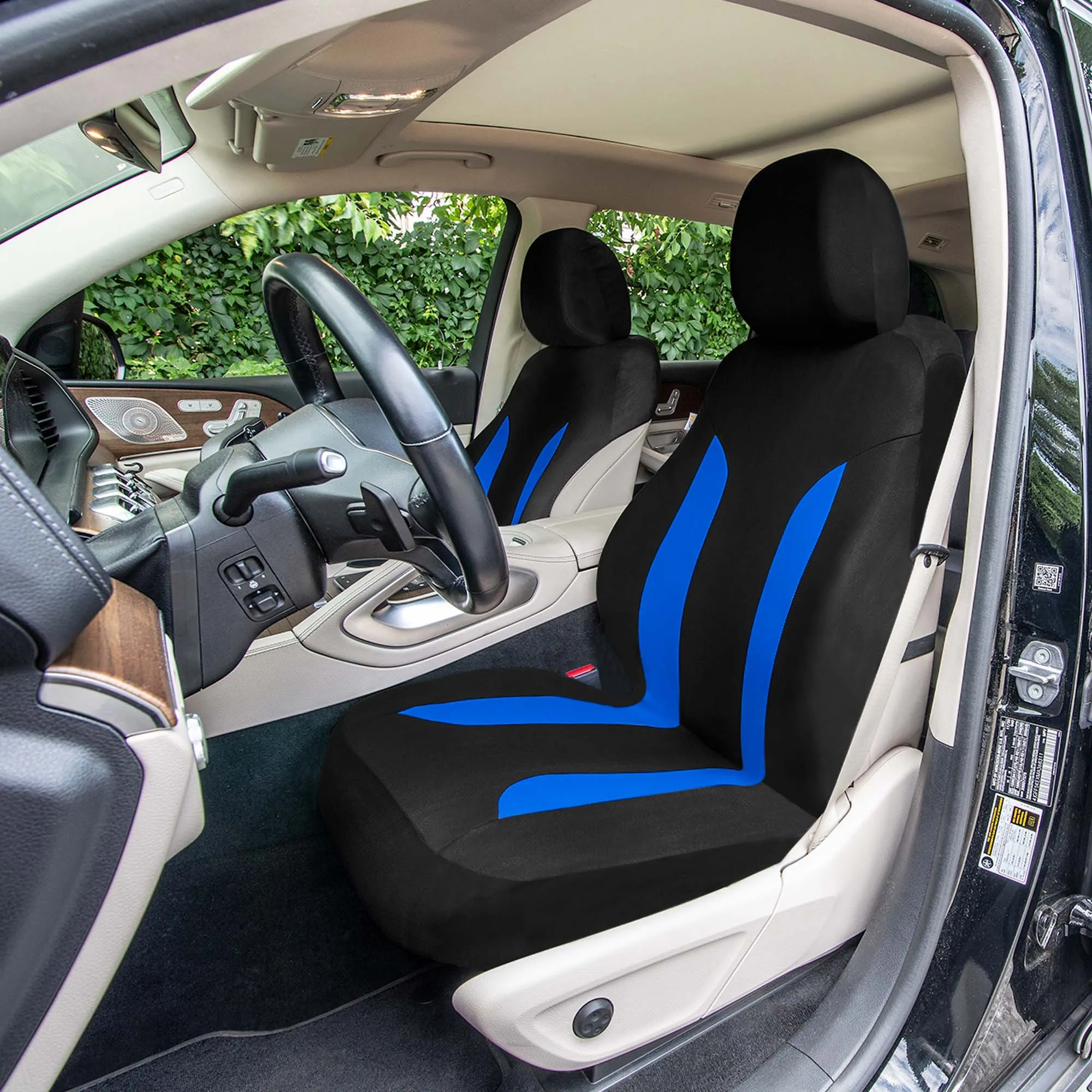 Polished and Chic Flat Cloth Car Seat Covers Full Set - Blue