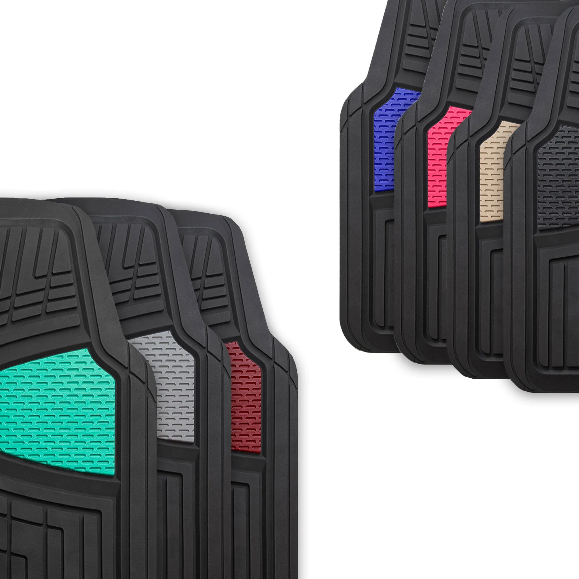 Premium Tall Channel Trimmable Non-Slip Rubber Floor Mats - Full Set Gray