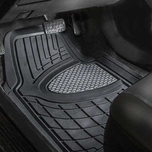 Premium Tall Channel Trimmable Non-Slip Rubber Floor Mats - Full Set Gray