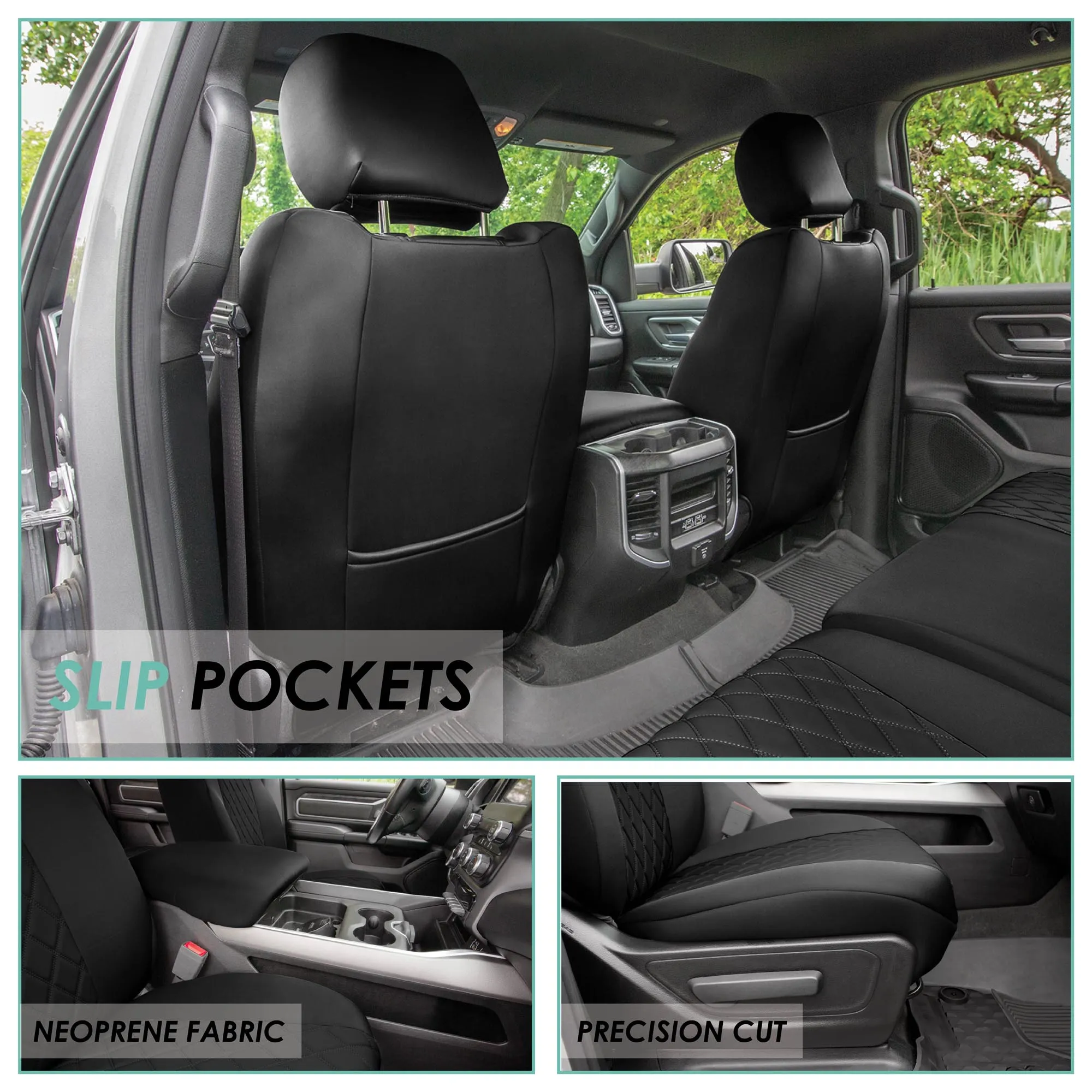 Ram 1500 2019-2024 - Front Set Seat Covers - Black Ultraflex Neoprene