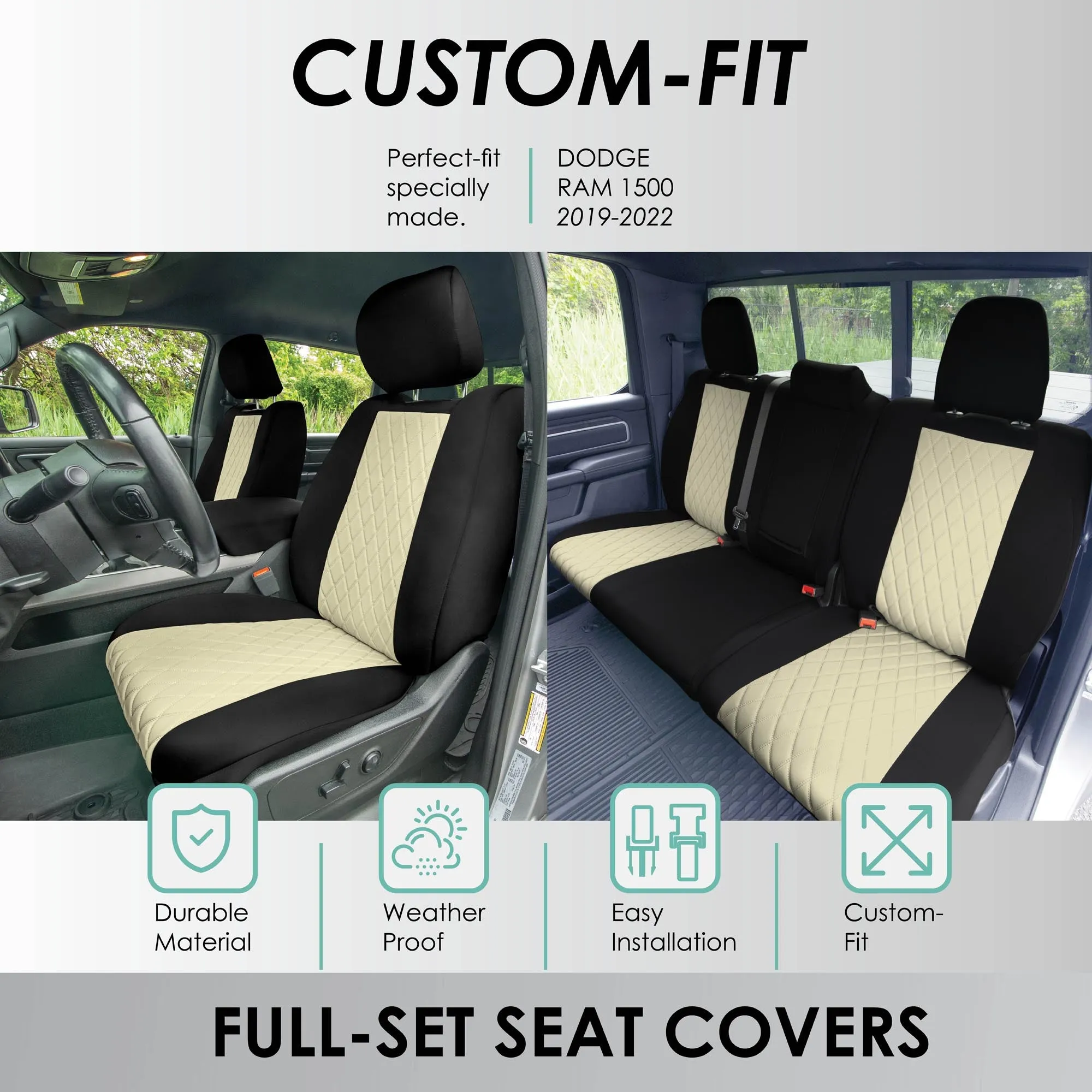 Ram 1500 2019-2024 - Full Set Seat Covers - Beige Ultraflex Neoprene
