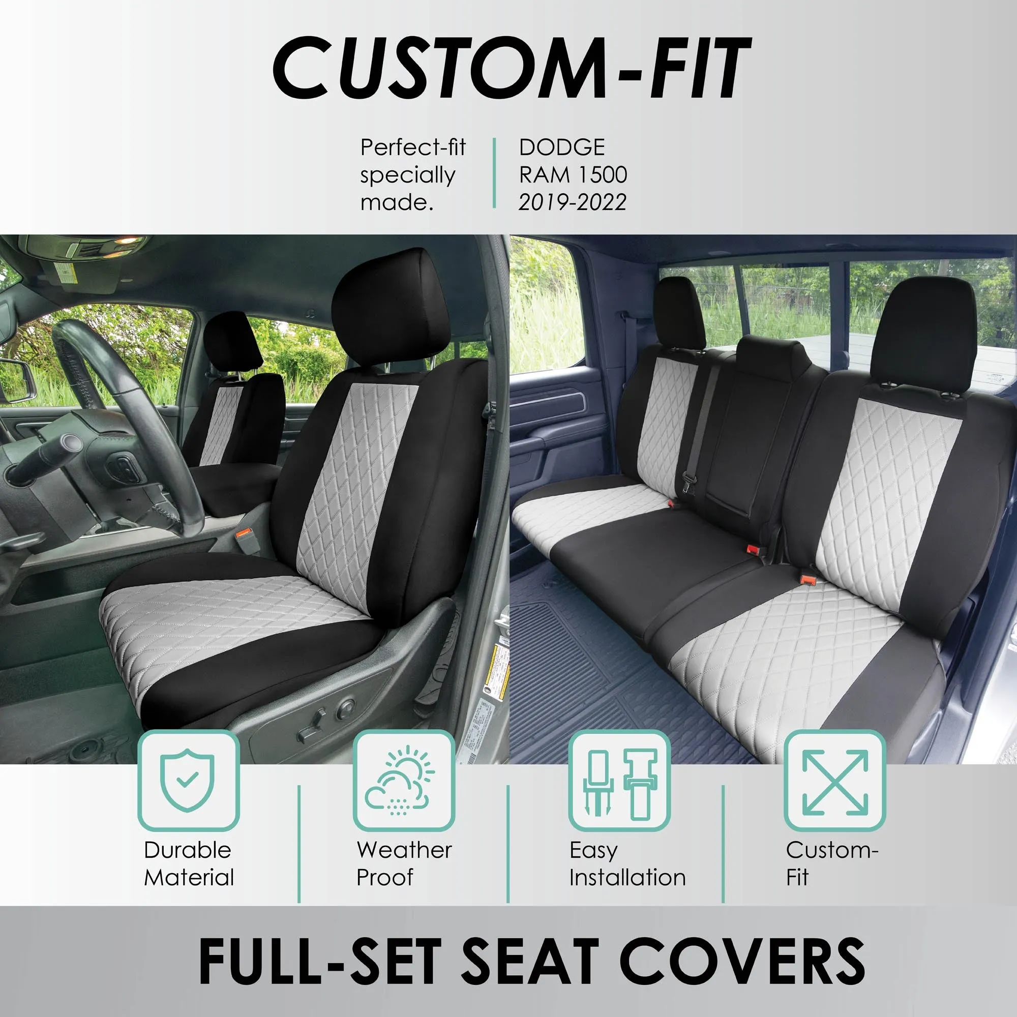Ram 1500 2019-2024 - Full Set Seat Covers - Gray Ultraflex Neoprene