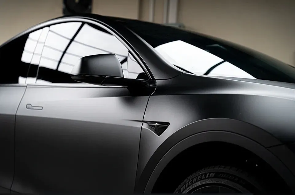 Satin Chrome Metal Black Vinyl Wrap
