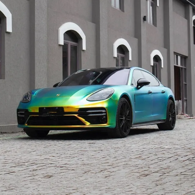Satin Chrome Rainbow Green Vinyl Wrap