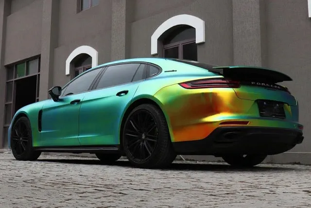 Satin Chrome Rainbow Green Vinyl Wrap