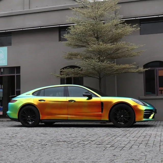 Satin Chrome Rainbow Green Vinyl Wrap