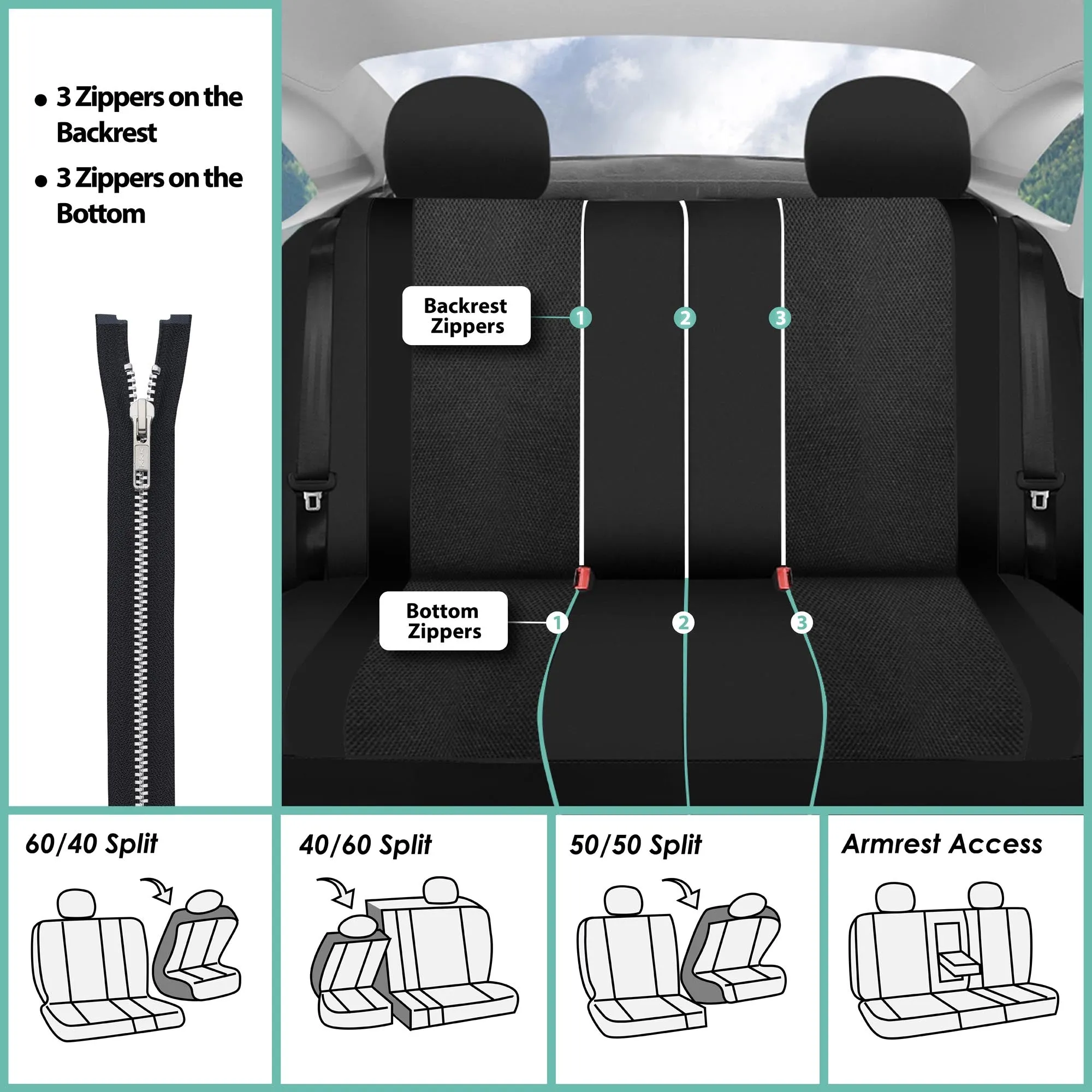 Sports Seat Covers - Full Set Black