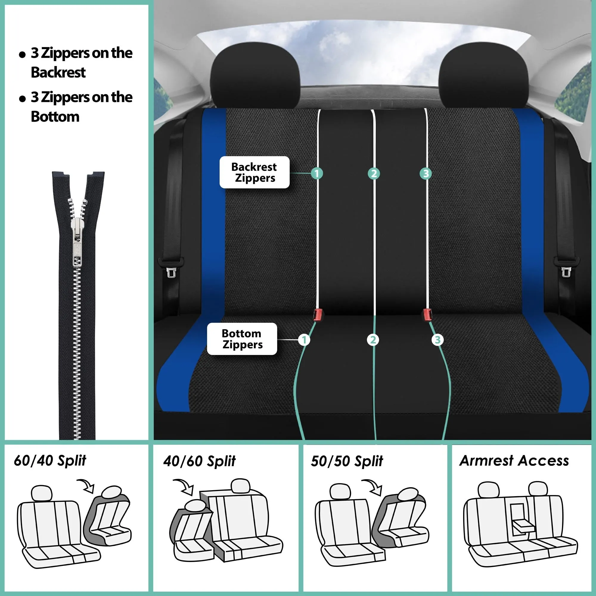 Sports Seat Covers - Full Set Blue