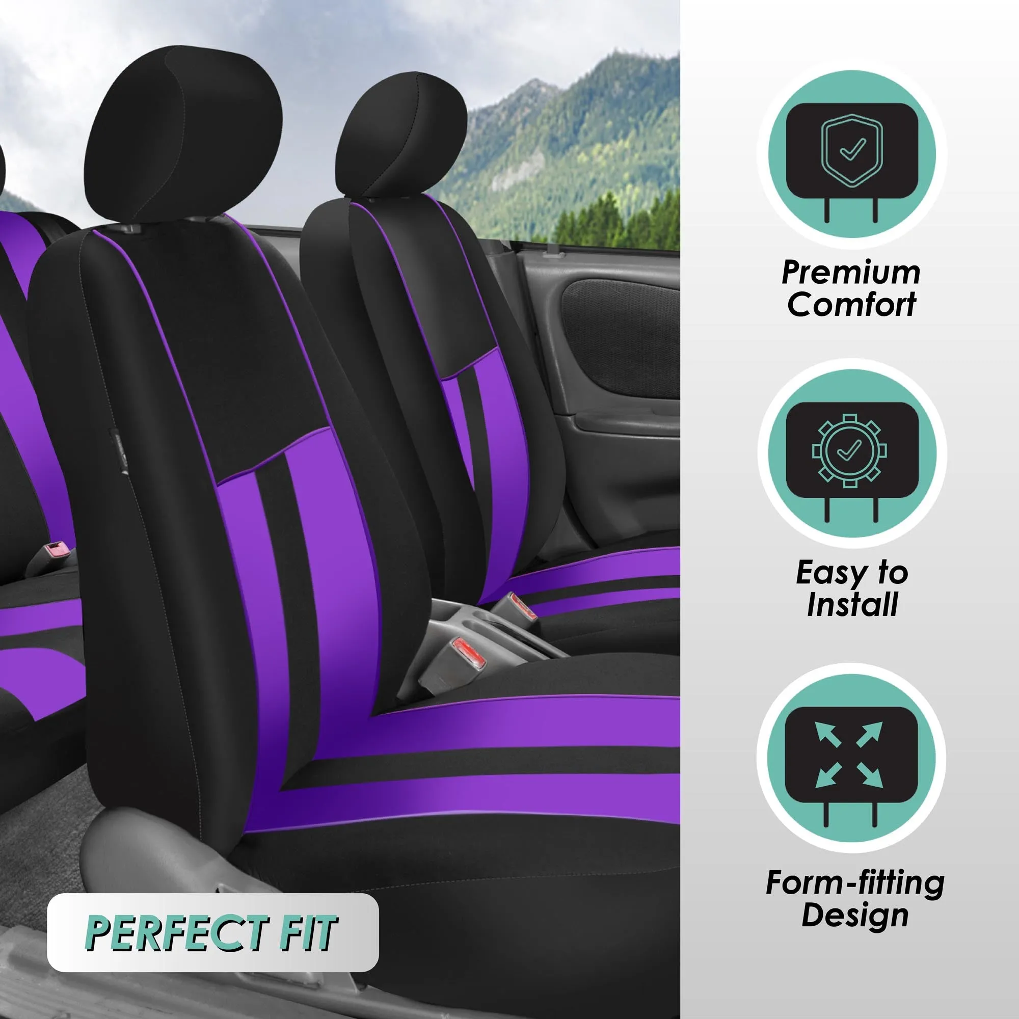 Striking Striped Seat Covers - Full Set Purple