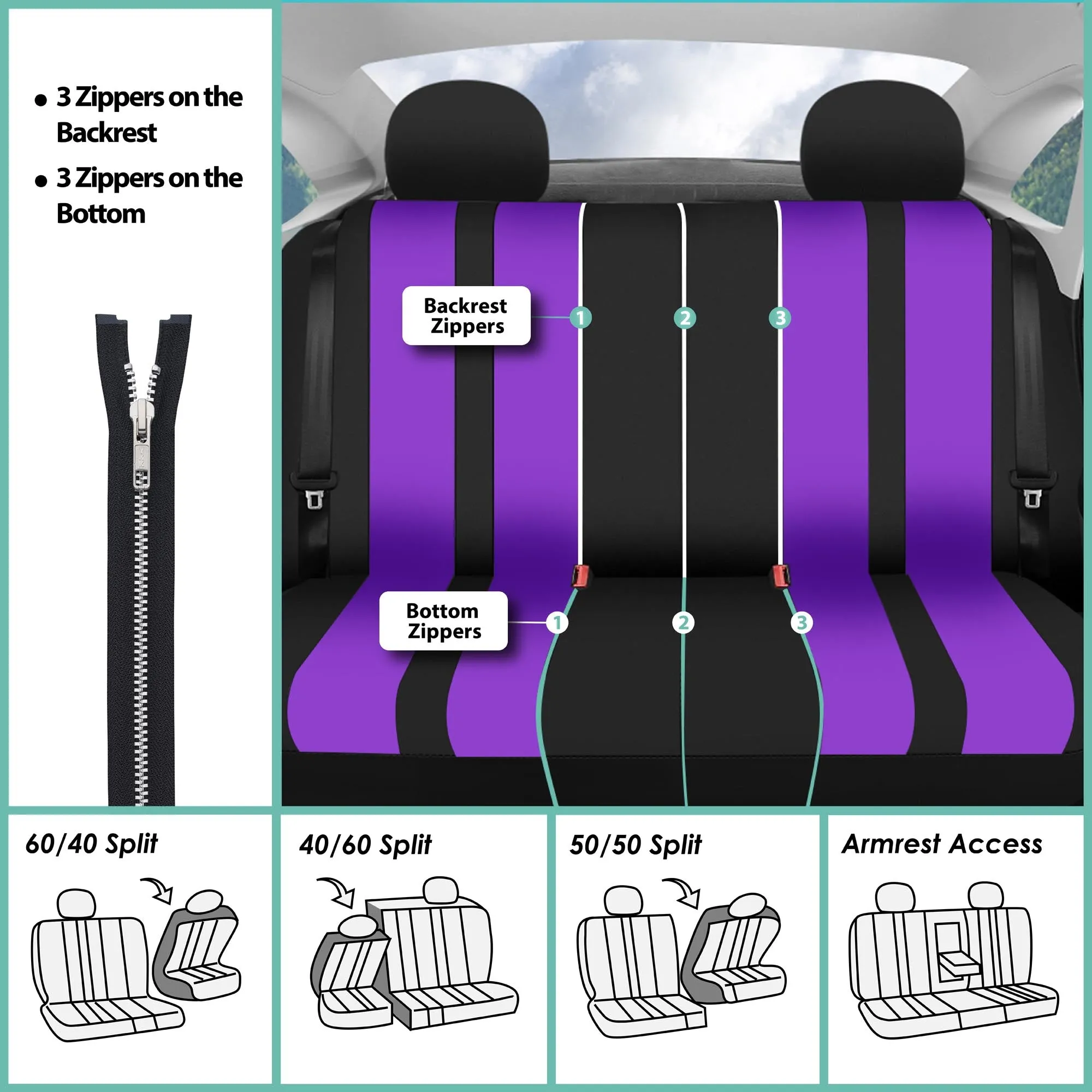 Striking Striped Seat Covers - Full Set Purple