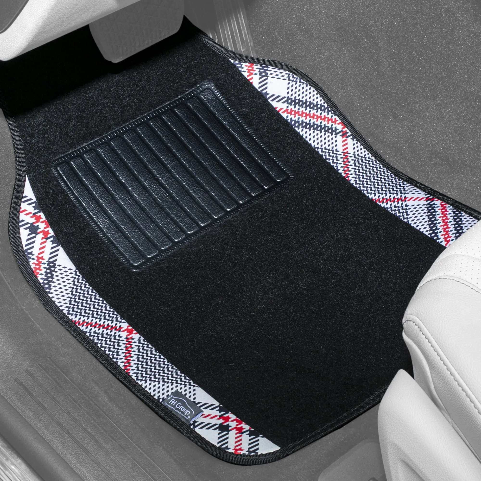 Tartan11 Plaid Trim Non-Slip Carpet Floor Mats - Full Set Beige